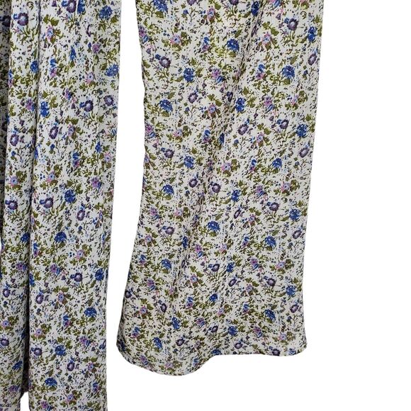 For Love & Lemons Ivory Blue Purple Floral Long Sleeve Sheer Dress L - Picture 3 of 4